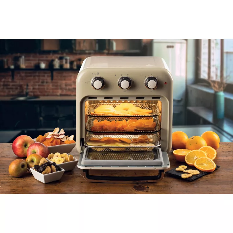 Ariete 4632 Heißluftfritteuse und Backofen Vintage, 1400W, 2in1, Fassungsvermögen 16L, Zubehör inklusive, Timer 60 Minuten, Doppelglas, Beige