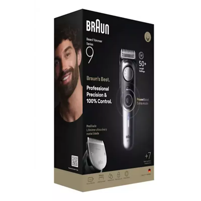 Braun BeardTrimmer 9 BT9520 Barttrimmer Batterie 52 2 cm Nass & Trocken Schwarz, Grau