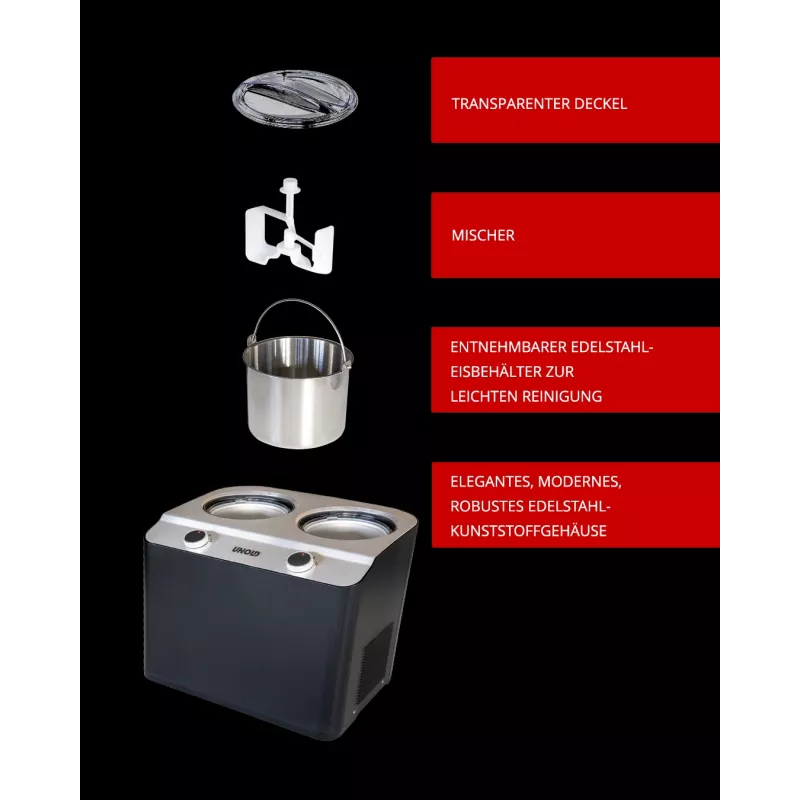 Unold Doppio Kompressor-Eismaschine 2,4 l 250 W Schwarz, Satinstahl