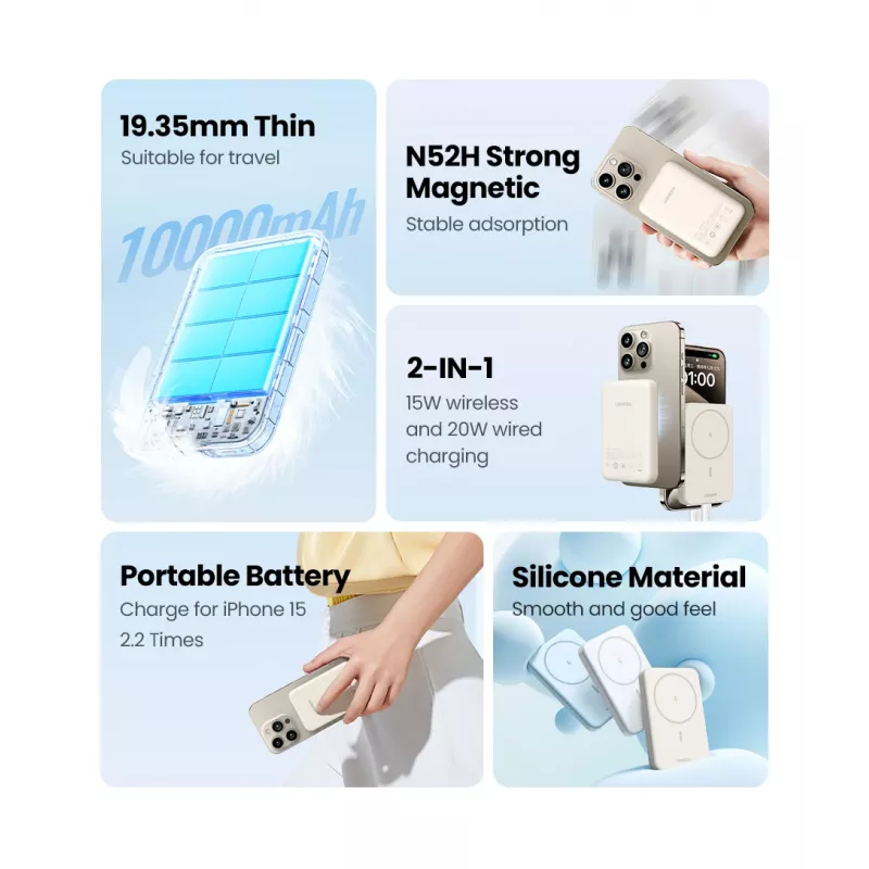 Ugreen 25208 Powerbank 10000 mAh kabelloses Laden Beige