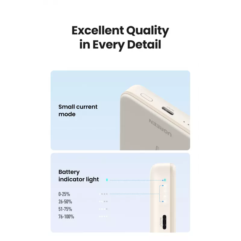Ugreen 25208 Powerbank 10000 mAh kabelloses Laden Beige