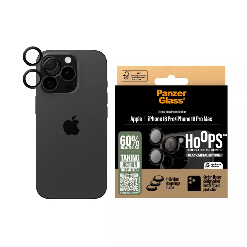 PanzerGlass ® Hoops® Kamera-Linsenschutz Schwarz iPhone 16 Pro | 16 Pro Max