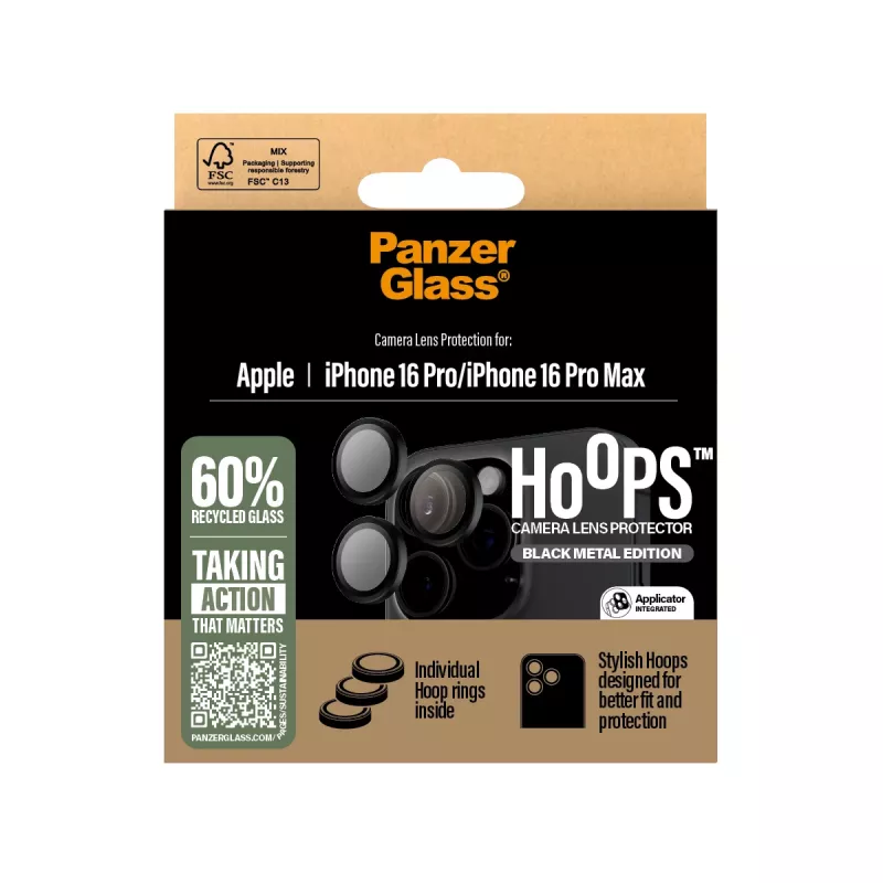 PanzerGlass ® Hoops® Kamera-Linsenschutz Schwarz iPhone 16 Pro | 16 Pro Max