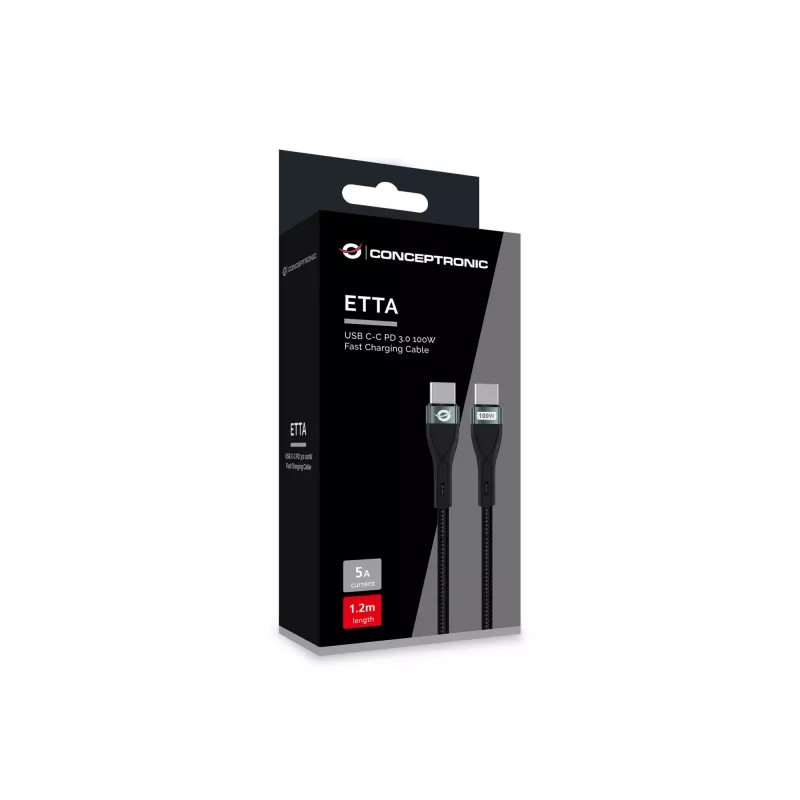 Conceptronic ETTA01B12 USB-C-C PD 3.0 100W Schnellladekabel 1,2 m, 20V 5A, 480 Mbit/s, E-Mark