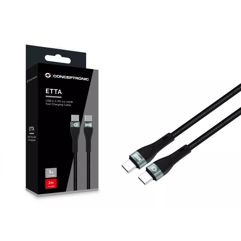 Conceptronic ETTA01B20 USB C-C PD 3.0 100W Schnellladekabel 2M, 20V 5A, 480Mbps, E-Mark