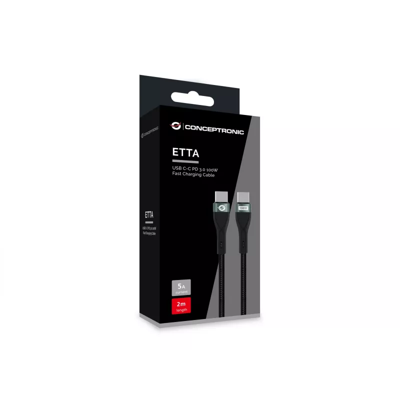 Conceptronic ETTA01B20 USB C-C PD 3.0 100W Schnellladekabel 2M, 20V 5A, 480Mbps, E-Mark