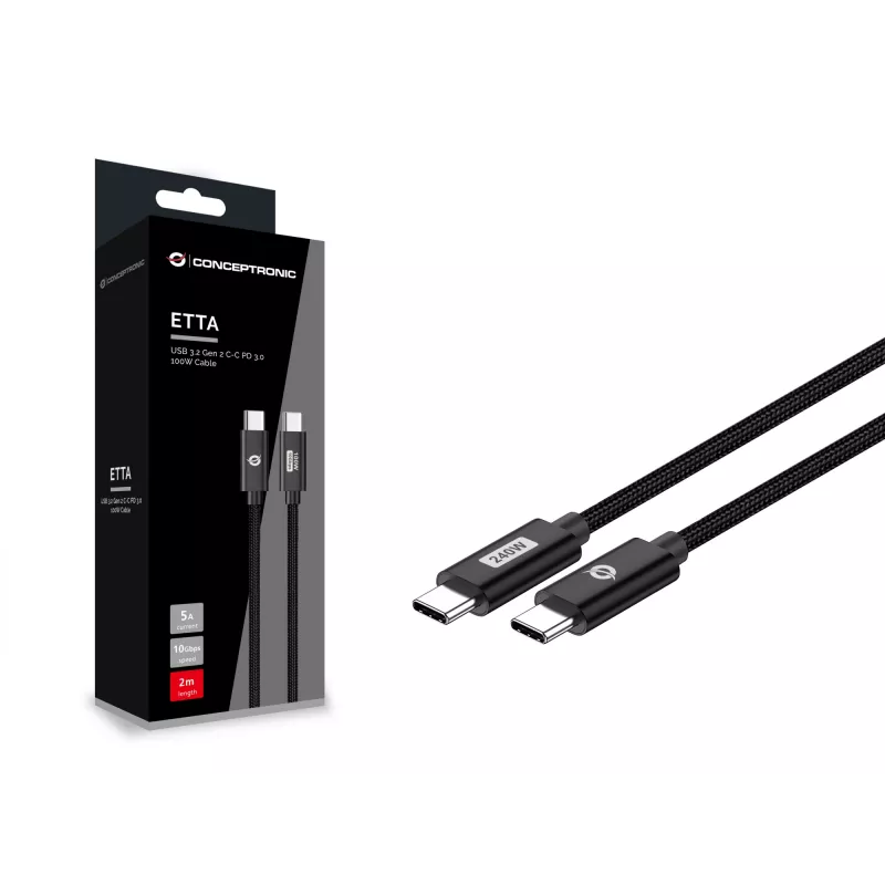 Conceptronic ETTA03B12 USB-C-zu-USB-C PD 3.1 240 W Schnellladekabel 1,2 m, 48 V 5 A, 480 Mbit/s, E-Mark