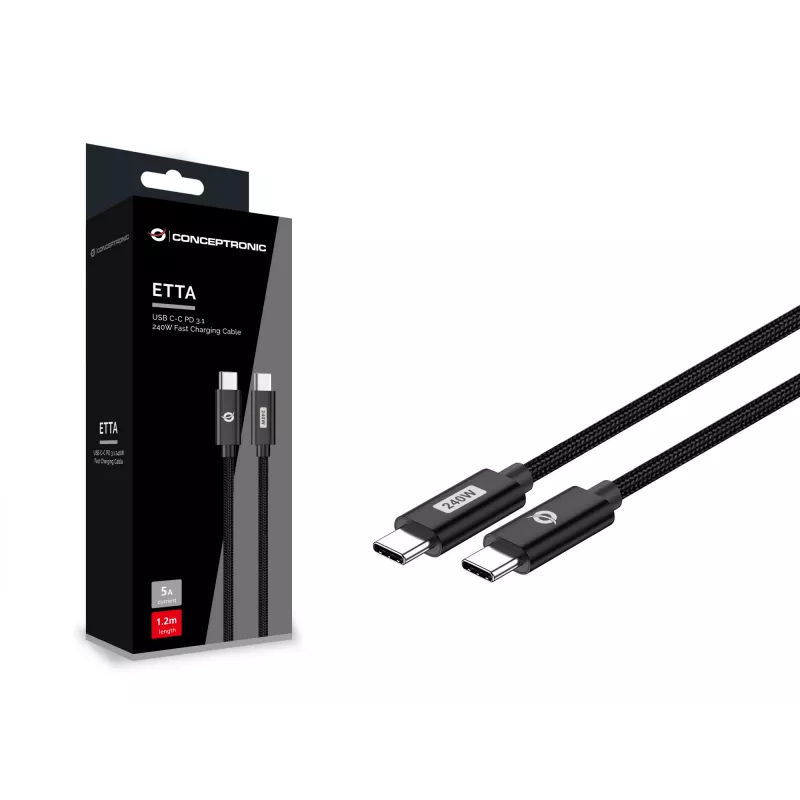 Conceptronic ETTA03B20 USB-C-auf-USB-C PD 3.1 240 W Schnellladekabel, 2 m, 48 V/5 A, 480 Mbit/s, E-Mark