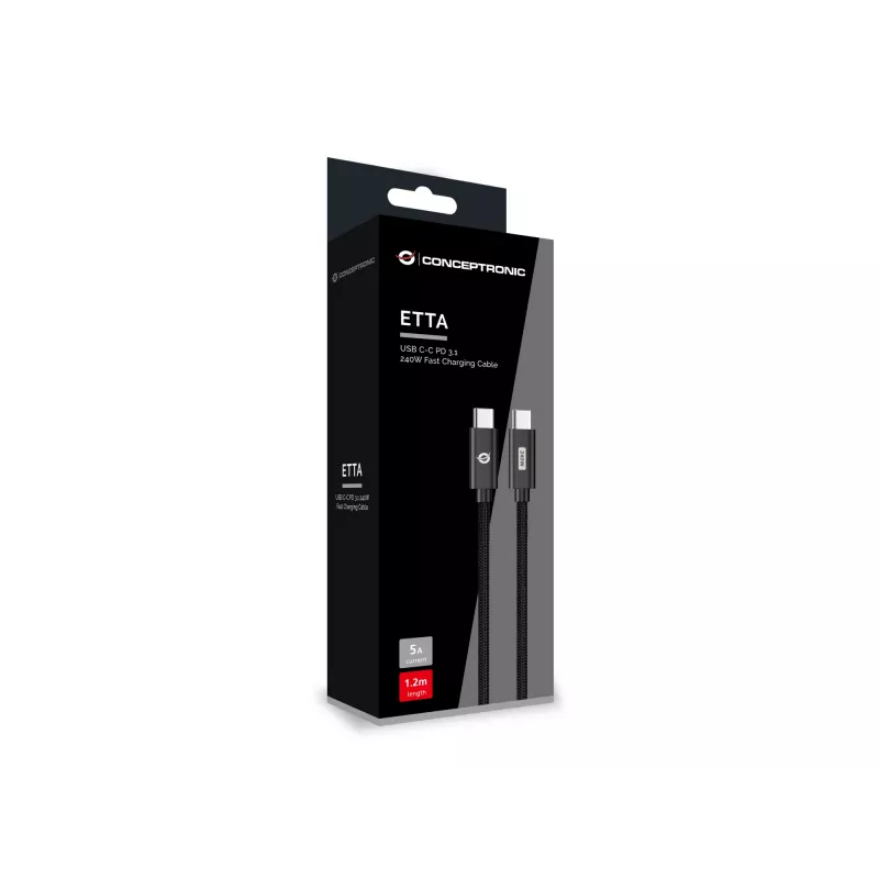 Conceptronic ETTA03B20 USB-C-auf-USB-C PD 3.1 240 W Schnellladekabel, 2 m, 48 V/5 A, 480 Mbit/s, E-Mark