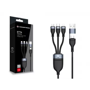 Conceptronic ETTA05B15 USB 3-in-1 PD 3.0 60W Ladekabel 1,5 m, 20V 3A, 480Mbps