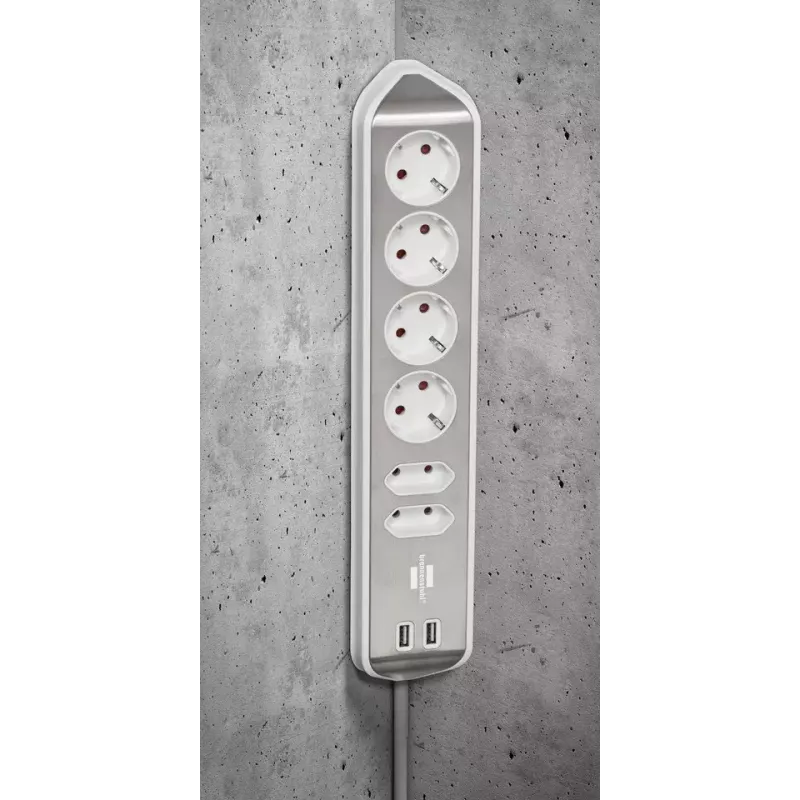 Power Extension Brennenstuhl 1153590620 2m 6 AC-Ausgänge Innenbereich Silber Weiß