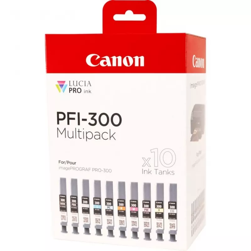 Canon PFI-300 Tintenpatrone 10 Stk. Original Schwarz, Blau, Cyan, Grau, Magenta, Fotoschwarz, PhotoMagenta, Rot, Gelb