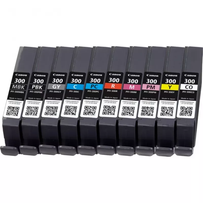 Canon PFI-300 Tintenpatrone 10 Stk. Original Schwarz, Blau, Cyan, Grau, Magenta, Fotoschwarz, PhotoMagenta, Rot, Gelb
