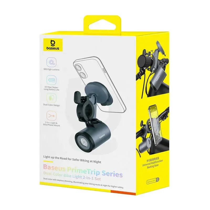 Fahrradhalterung Baseus PrimeTrip 2-in-1 Handyhalter mit Taschenlampe, schwarz