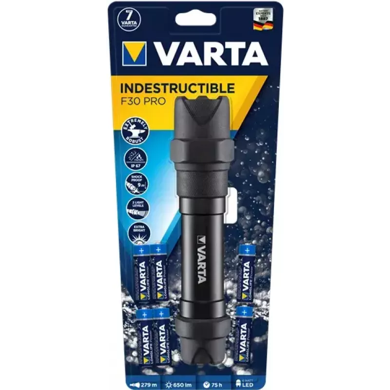 Handtaschenlampe Varta INDESTRUCTIBLE F30 PRO Schwarz 6W 650lm IP67