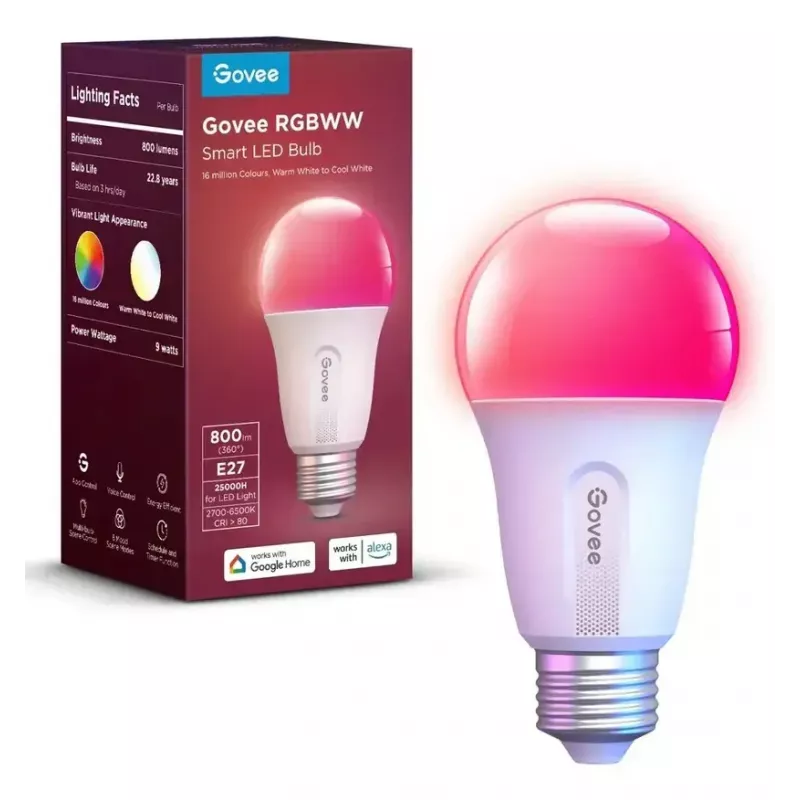 Govee Smart Wifi&BLE Glühbirne 800 lm — E27, 9 W, Wi‑Fi/Bluetooth, weiß