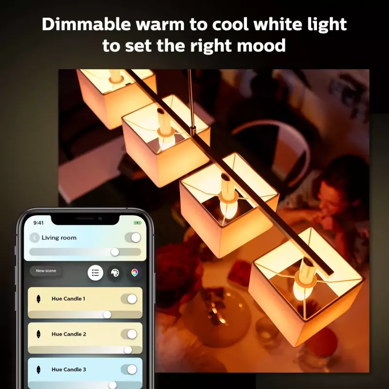 Intelligente Glühbirne Philips Hue White Ambiance Kerze E14, 5,2 W, Bluetooth/Zigbee, 39×39×117 mm