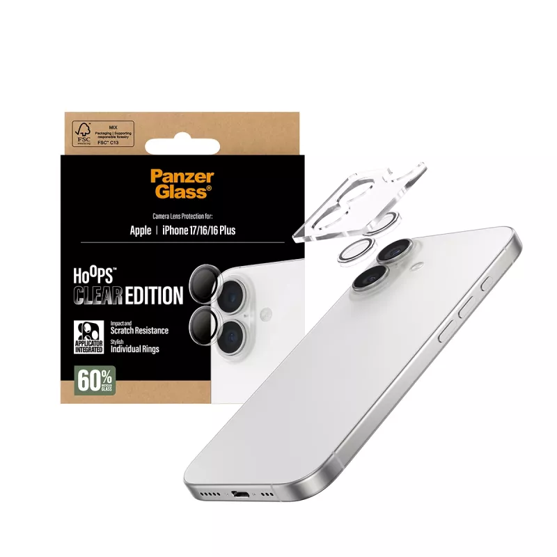 PanzerGlass ® Hoops® Kameraobjektivschutz Transparent iPhone 17 | iPhone 16 | 16 Plus