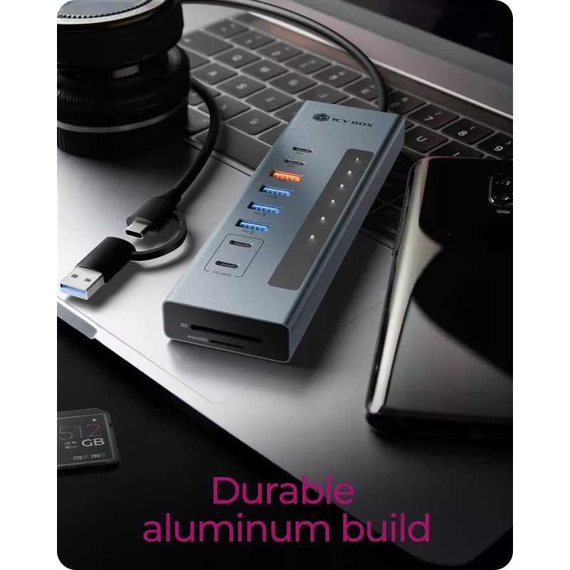 ICY BOX 11-in-1 USB-Typ-C-Hub mit Kartenleser und PD