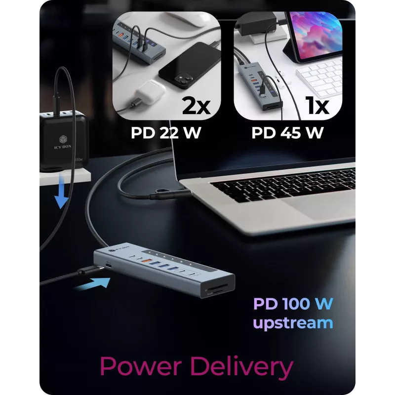 ICY BOX 11-in-1 USB-Typ-C-Hub mit Kartenleser und PD
