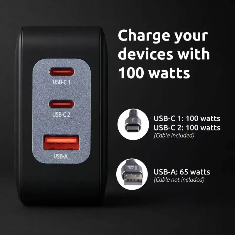 Netzteil Intenso W100ACC+C520C 100W Schnellladegerät GaN Schwarz