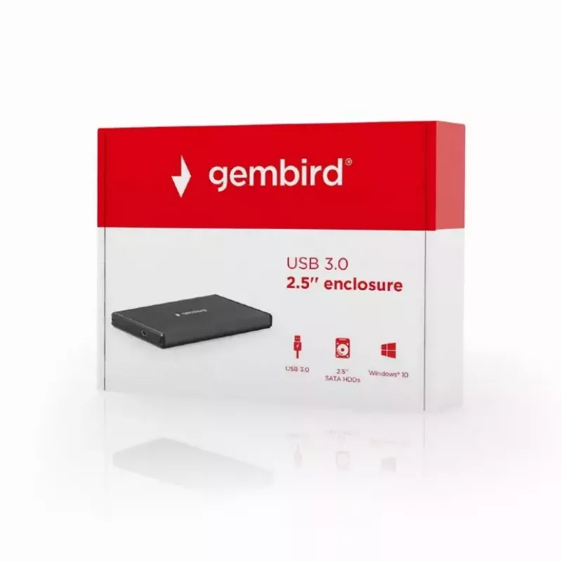 HDD-Gehäuse GEMBIRD EE2-U3S-3 für 2,5-Zoll-SATA-Laufwerke, 1-Schacht, Micro-USB B, USB 3.2 Gen 1, bis zu 2 TB, schwarz