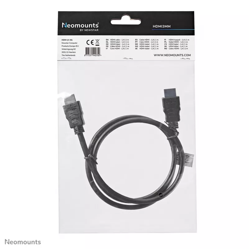 Neomounts HDMI3MM HDMI-Kabel – 1 Meter, 1 m, HDMI Typ A (Standard), HDMI Typ A (Standard), 10,2 Gbit/s, Schwarz