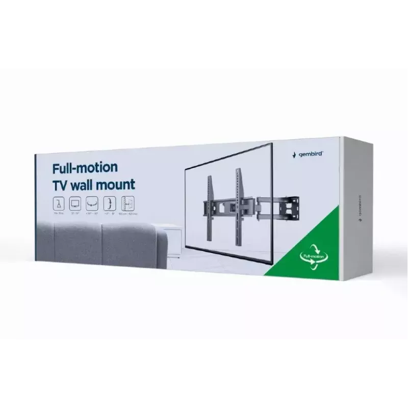 TV-Wandhalterung Gembird WM-55ST-03 für 32–55 Zoll Bildschirme, VESA bis 400x400, neigbar -18°/5°, schwenkbar ±90°, max. Belastung 35 kg, Schwarz