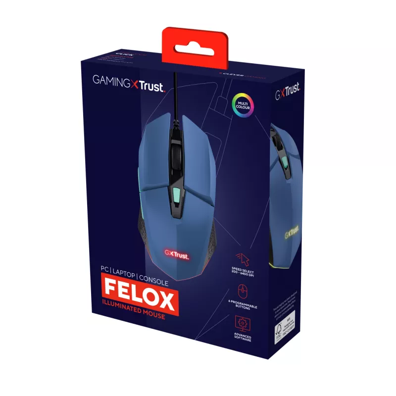 Trust GXT109B FELOX Maus Gaming Beidhändig USB Typ-A 6400 DPI
