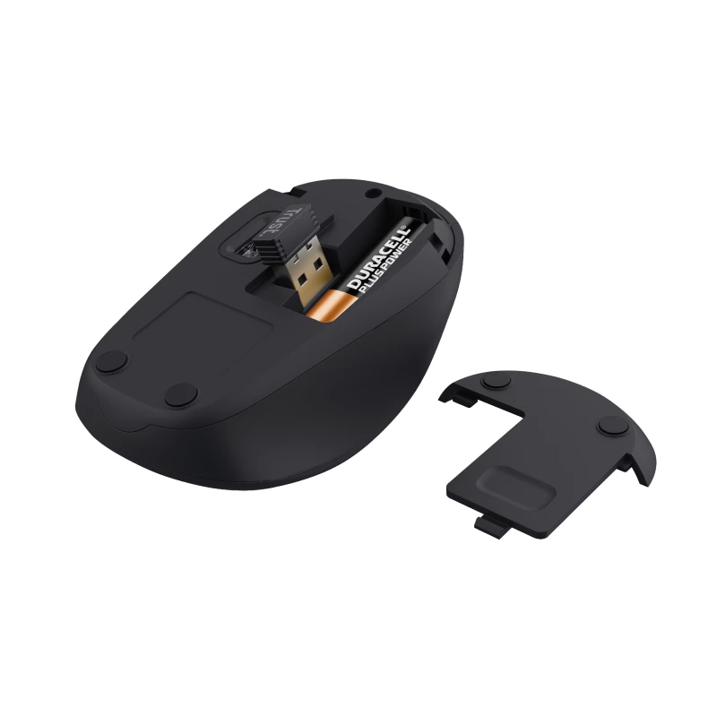 Trust Yvi+ Silent Wireless-Maus, Rechtshänder, Optisch, RF Wireless, 1600 DPI, Schwarz