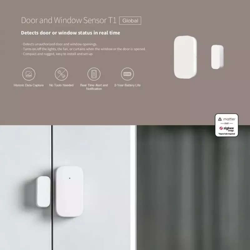 Smart Home Tür-/Fenstersensor, Aqara DW-S03D, Kabellos, Zigbee