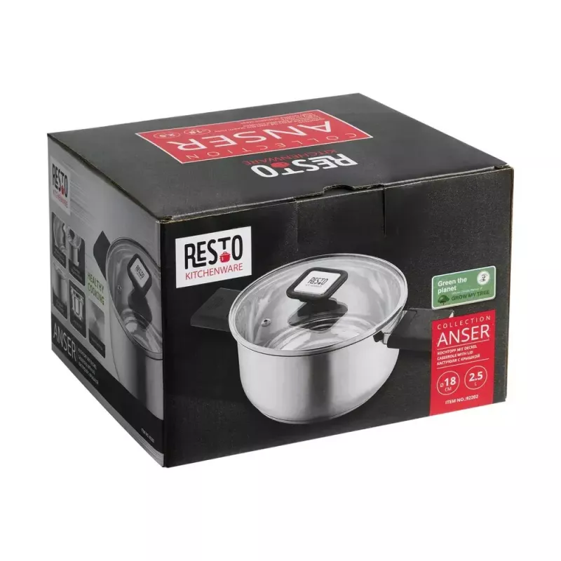 Resto Kitchenware Anser 2,5 l runder Kochtopf, schwarz, Edelstahl
