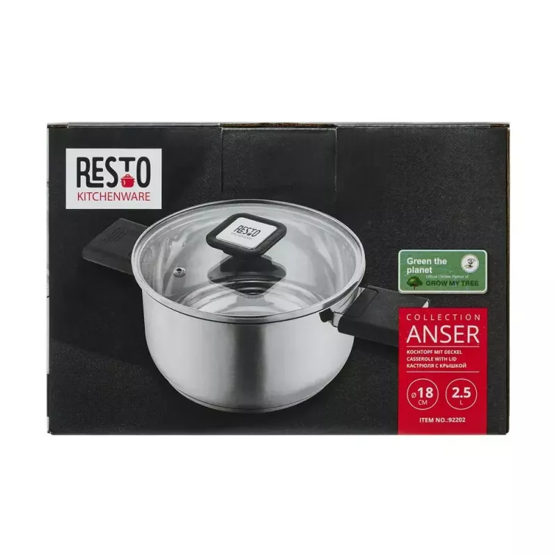 Resto Kitchenware Anser 2,5 l runder Kochtopf, schwarz, Edelstahl