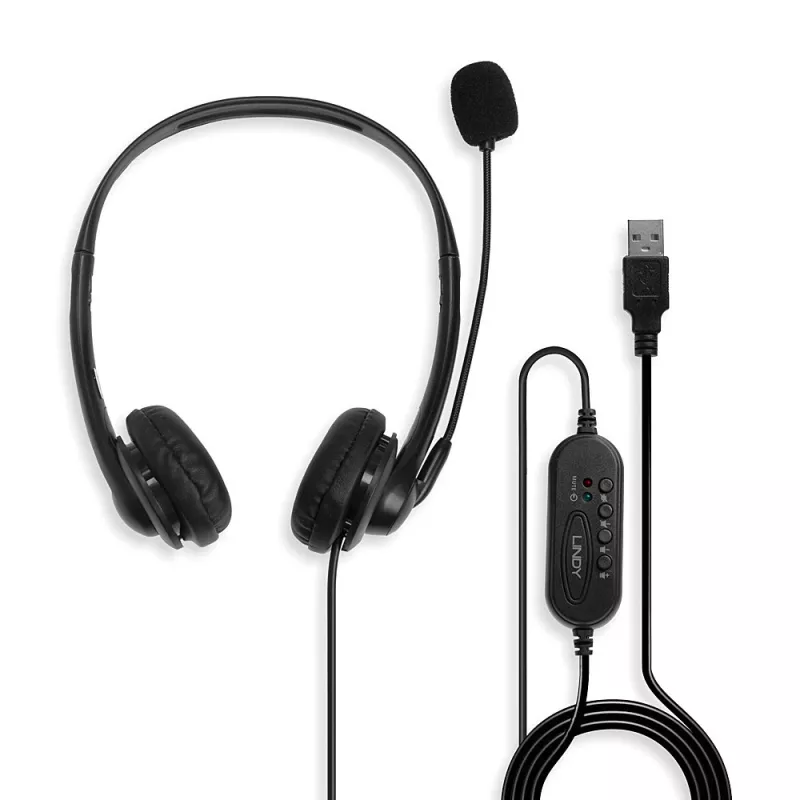 Headset Lindy USB Typ A Kabel-Headset mit Inline-Steuerung