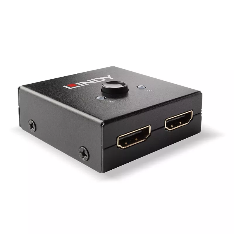 Lindy 2 Port HDMI 18G Bi-Direktionaler Umschalter, HDMI, Metall, Schwarz, 60 Hz, 18 Gbit/s, 3840 x 2160 Pixel
