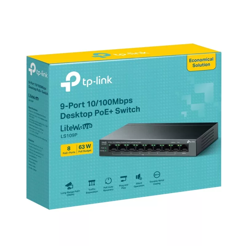 TP-Link LiteWave LS109P Netzwerk-Switch Unmanaged Fast Ethernet (10/100) Power over Ethernet (PoE) Schwarz
