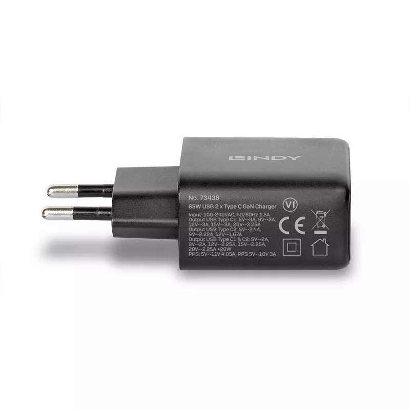 Lindy 65W USB 2 x Typ-C GaN-Ladegerät 73438