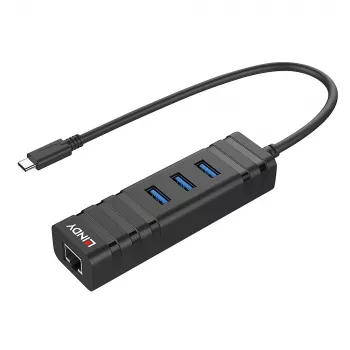 USB Hub Lindy USB 3.2 Typ-C Hub und Gigabit Ethernet Konverter