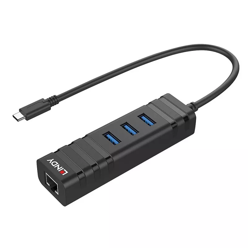 USB Hub Lindy USB 3.2 Typ-C Hub und Gigabit Ethernet Konverter