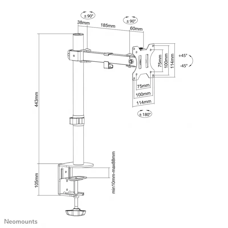 Neomounts FPMA-D540Schwarz Monitorarm 13-32 Zoll, Tischklemme/Tischdurchführung, 8 kg, 33 cm (13 Zoll), 81,3 cm (32 Zoll), 100 x 100 mm, Schwarz