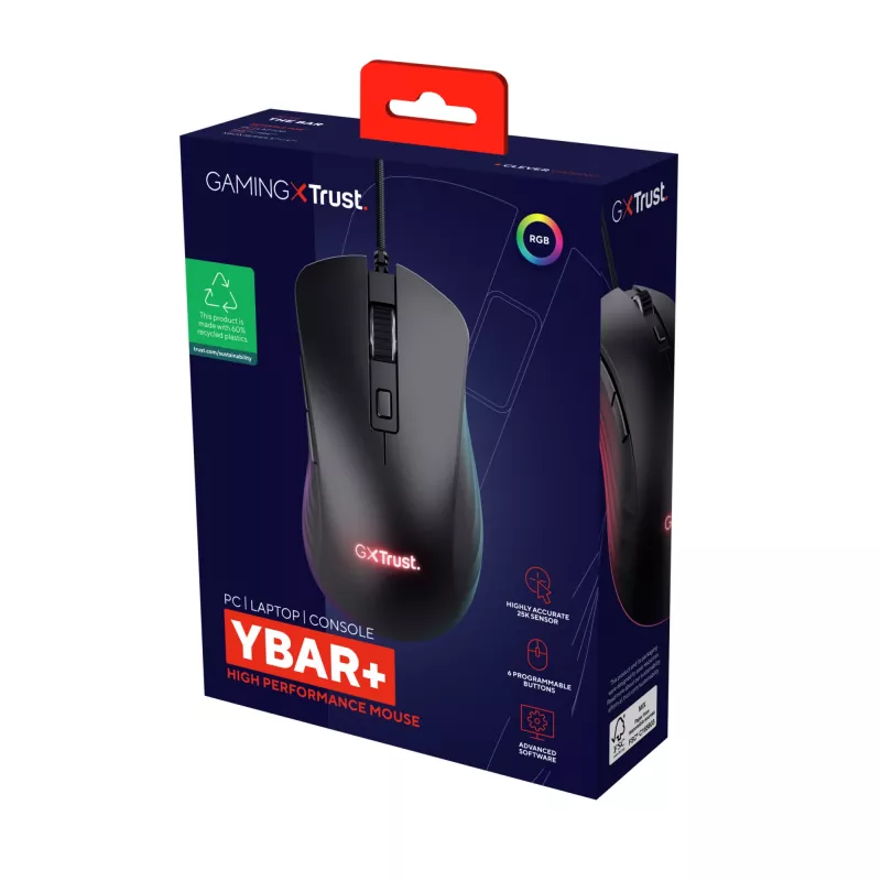Trust GXT924 YBAR+ Maus Gaming Rechtshänder USB Typ-A Optisch 25600 DPI
