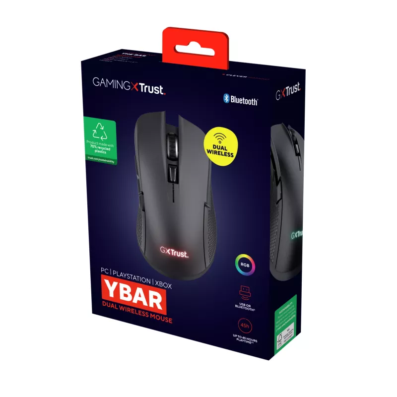 Trust GXT 931 Ybar Maus Gaming Rechtshänder Bluetooth Laser 7200 DPI