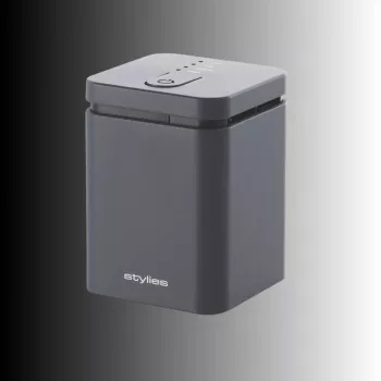 Verdunstungs-Aromadiffusor Stylies ELARAGrau für bis zu 25 m² — Netz / Batterie / USB, 2-Stunden-Timer, 1,3 W, 74×74×100 mm, grau