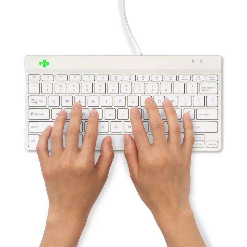 R-Go Tools Ergonomische Tastatur R-Go Compact Break, kompakte Tastatur mit Pausensoftware, QWERTY (US), kabelgebunden, weiß