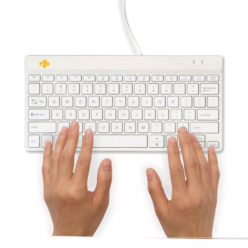 R-Go Tools Ergonomische Tastatur R-Go Compact Break, kompakte Tastatur mit Pausensoftware, QWERTY (US), kabelgebunden, weiß