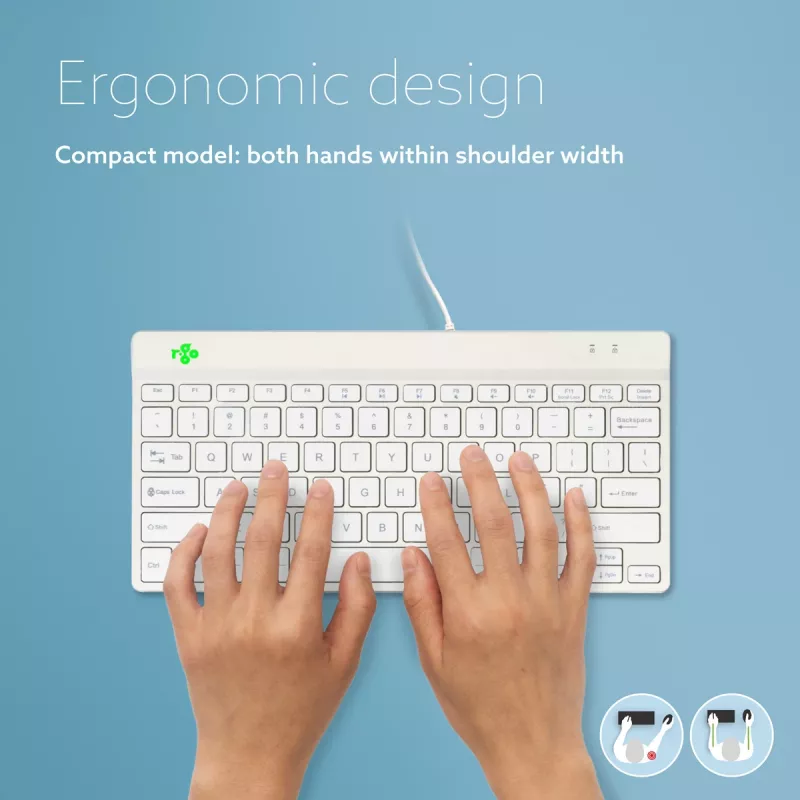 R-Go Tools Ergonomische Tastatur R-Go Compact Break, kompakte Tastatur mit Pausensoftware, QWERTY (US), kabelgebunden, weiß