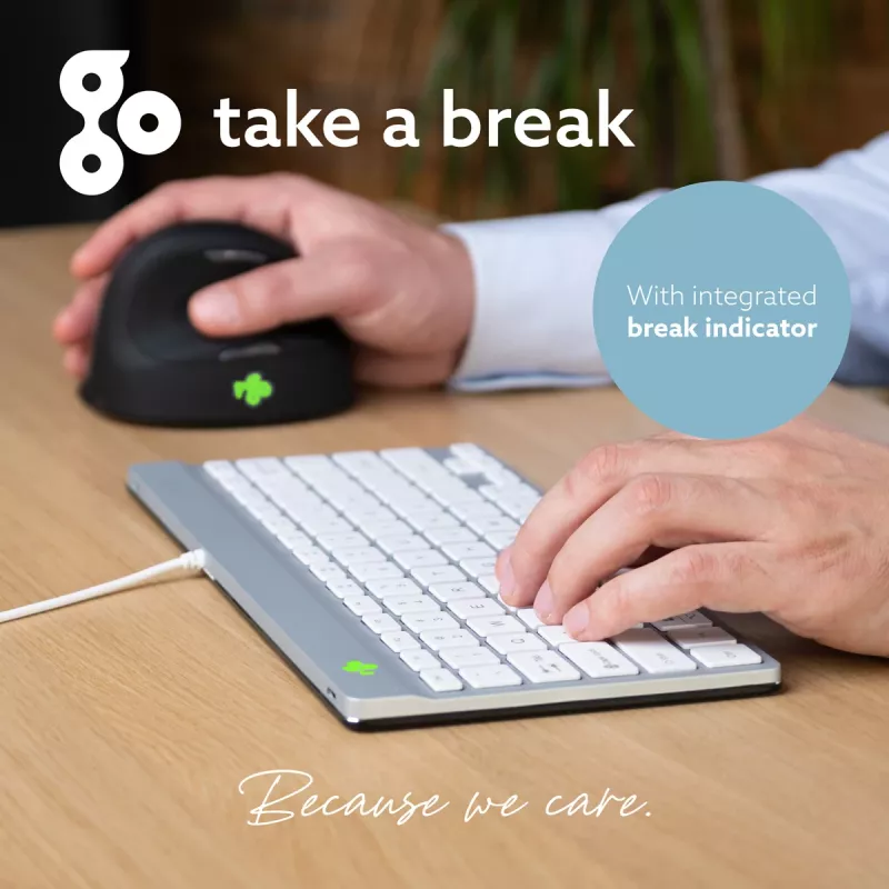 R-Go Tools Ergonomische Tastatur R-Go Compact Break, kompakte Tastatur mit Pausensoftware, QWERTY (US), kabelgebunden, weiß