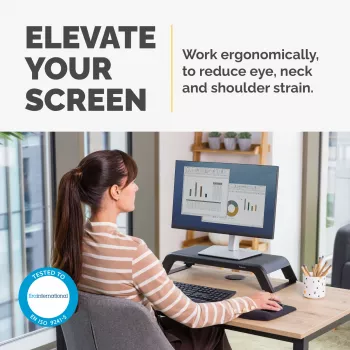 Fellowes Computer Monitor Stand mit 3 Höhenverstellungen - Hana LT Monitorerhöhung - Ergonomischer verstellbarer Monitorständer für Computer - Max. Gewicht 22,6 kg - Schwarz