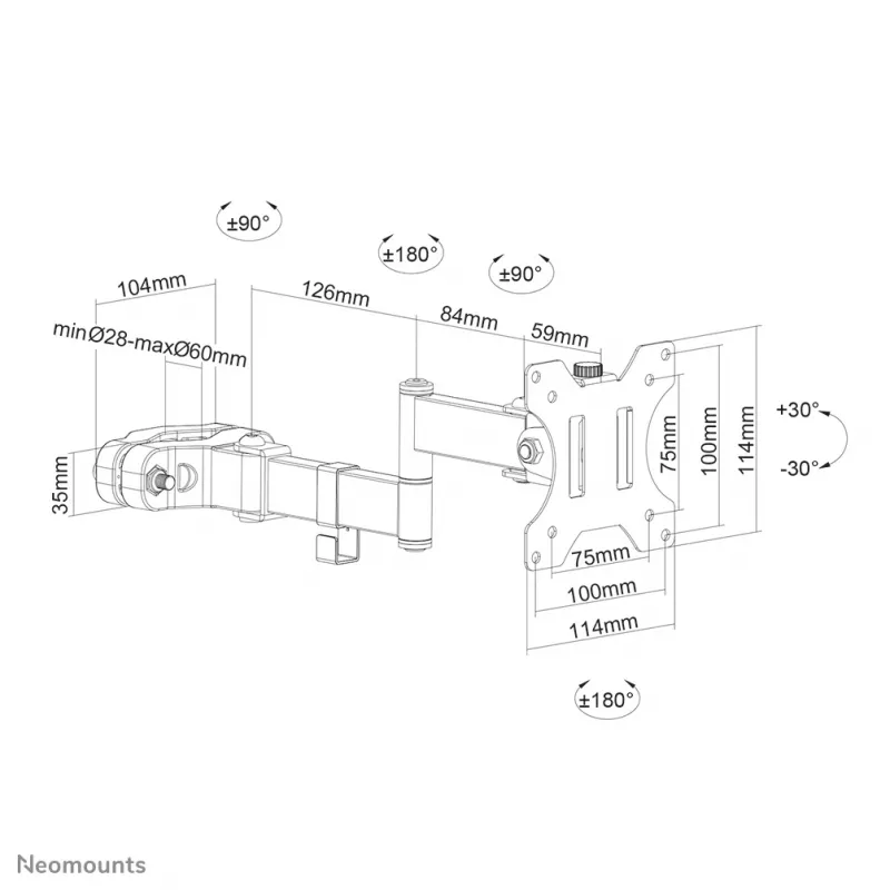 Neomounts FL40-450BL11 TV-Mastmontagehalterung 17-32 Zoll - Durchm. 28-60 mm - Full-Motion