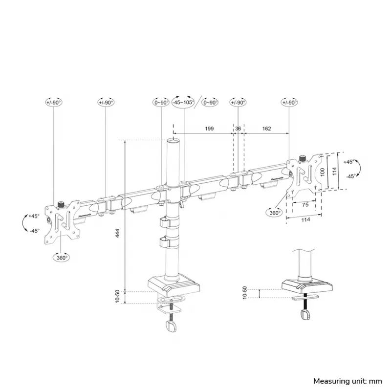 Neomounts DS60-600BL2 Monitorarm 10-32 Zoll - Schnellfixierung - 180°-Anschlag